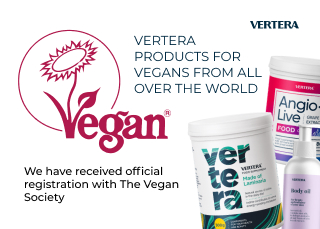Vertera products are registered with The Vegan Society