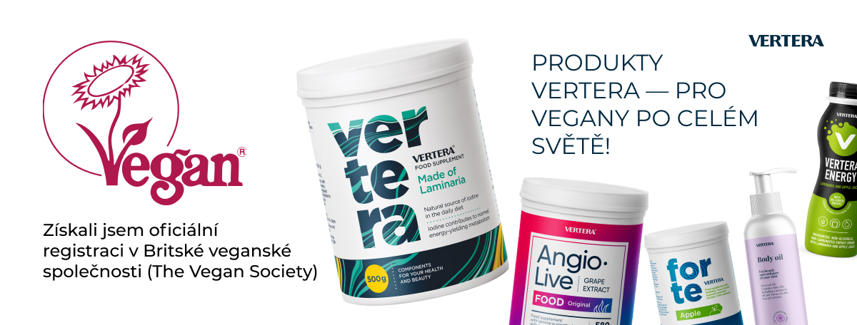 Produkty Vertera jsou registrovány mezinárodní veganskou společností The Vegan Society (Veganská společnost)